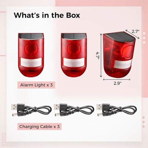 3Pcs Solar Strobe Alarm Lights, Motion Detector Security Siren, 129db Siren & 6 LED Flashing Red Light, 4 Modes Outdoor Waterproof Alarm for Hacienda, Farm, Villa, Barn, Yard, Home in Saudi Arabia