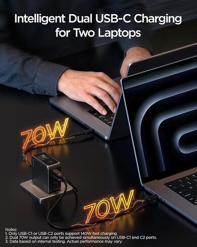 wegear 140W GaN USB C Charger Block، 4-Port PD3.1 شاحن حائط سريع مع شاشة ذكية وتحكم باللمس، محول طاقة قابل للطي مع كابل USB-C 240W لأجهزة MacBook Pro وiPhone 17/16 وiPad وGalaxy S25/S24 in Kuwait