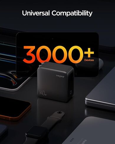 wegear 140W GaN USB C Charger Block، 4-Port PD3.1 شاحن حائط سريع مع شاشة ذكية وتحكم باللمس، محول طاقة قابل للطي مع كابل USB-C 240W لأجهزة MacBook Pro وiPhone 17/16 وiPad وGalaxy S25/S24 in Kuwait