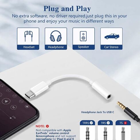 USB-C to 3.5mm Audio Headphone Adapter: 2 Pack Type C Aux Dongle Cable Cord in Saudi Arabia