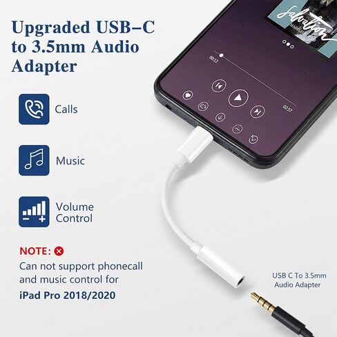 USB-C to 3.5mm Audio Headphone Adapter: 2 Pack Type C Aux Dongle Cable Cord in Saudi Arabia