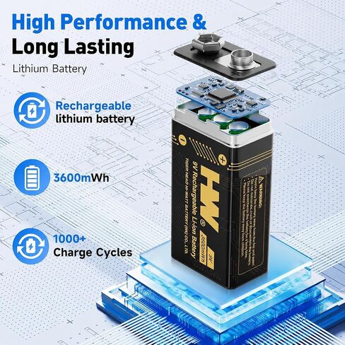 HW 9V Rechargeable Batteries 4 Pack, 3600mWh with 4-Slot Charger in Saudi Arabia