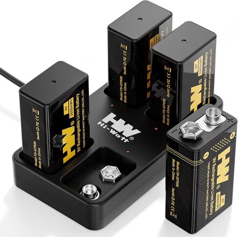HW 9V Rechargeable Batteries 4 Pack, 3600mWh with 4-Slot Charger in Saudi Arabia