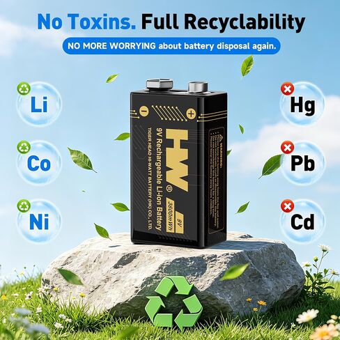 HW 9V Rechargeable Batteries 4 Pack, 3600mWh with 4-Slot Charger in Saudi Arabia