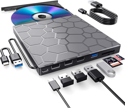 BPAKDU External CD/DVD Drive for Laptop, DVD Player for Laptop, 8 in 1 USB 3.0 Ultra-Slim Portable, CD Burner External Disk Drive Optical Compatible with Desktop Mac,Windows 11/10/8/7 Linux in Kuwait