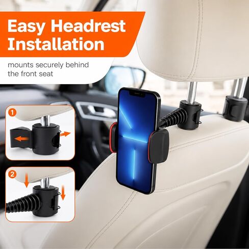 Headrest Phone Holder,Car Headrest Phone Holder,Phone Holder for Car Backseat,Phone Holder for Back Seat,Phone Swing,360° Rotation Design,Plastic Material,for iPhone 17/16/15/14/13 Series in Saudi Arabia