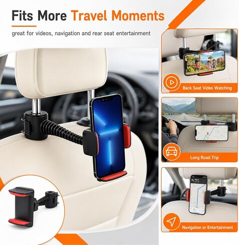 Headrest Phone Holder,Car Headrest Phone Holder,Phone Holder for Car Backseat,Phone Holder for Back Seat,Phone Swing,360° Rotation Design,Plastic Material,for iPhone 17/16/15/14/13 Series in Saudi Arabia