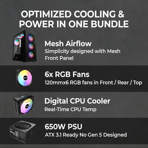 RAIDMAX X921 Mesh Airflow ATX Mid Tower Gaming PC Case, 6X 120mm Static RGB Color Fans Pre-Installed, Tempered Glass Side Panel, High Airflow Design, Supports 320mm GPU & 240mm Radiator (Bundle) in Kuwait