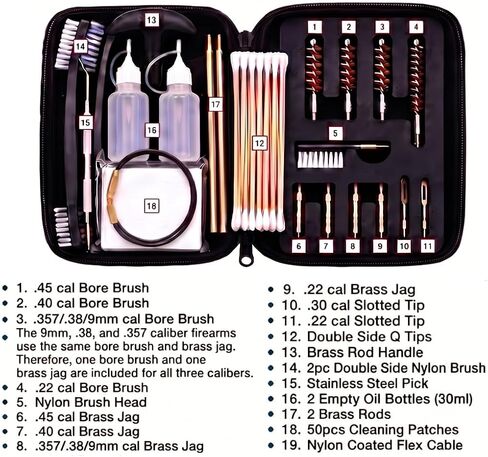 Universal Handgun Cleaning kit .22,.357,.38,9mm,.45 Caliber Pistol Cleaning Kit Bronze Brush and Brass Jag Adapter in Kuwait