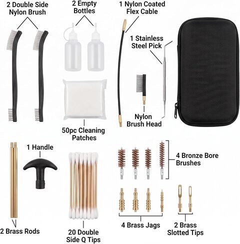 Universal Handgun Cleaning kit .22,.357,.38,9mm,.45 Caliber Pistol Cleaning Kit Bronze Brush and Brass Jag Adapter in Kuwait
