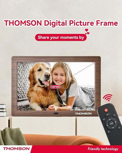 THOMSON 8" Digital Picture Frame, 1280 * 800 IPS Full View Ultra Clear Screen with Remote Control, Wooden Frame, Share Videos Photos Send Wishes Auto-Rotate Slideshow Non-WiFi (8 Inch Non-WiFi) in Saudi Arabia