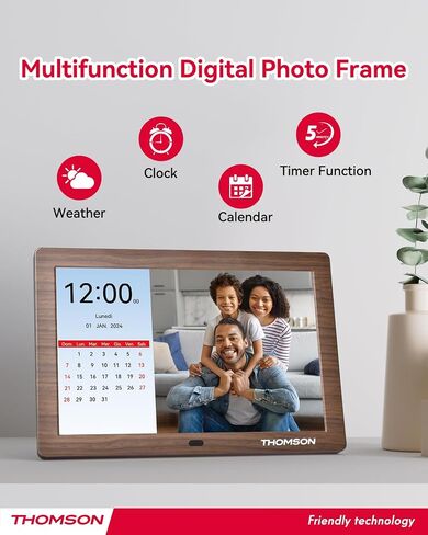 THOMSON 8" Digital Picture Frame, 1280 * 800 IPS Full View Ultra Clear Screen with Remote Control, Wooden Frame, Share Videos Photos Send Wishes Auto-Rotate Slideshow Non-WiFi (8 Inch Non-WiFi) in Saudi Arabia
