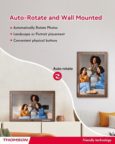 THOMSON 8" Digital Picture Frame, 1280 * 800 IPS Full View Ultra Clear Screen with Remote Control, Wooden Frame, Share Videos Photos Send Wishes Auto-Rotate Slideshow Non-WiFi (8 Inch Non-WiFi) in Saudi Arabia