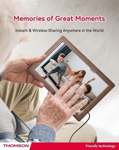 THOMSON 8" Digital Picture Frame, 1280 * 800 IPS Full View Ultra Clear Screen with Remote Control, Wooden Frame, Share Videos Photos Send Wishes Auto-Rotate Slideshow Non-WiFi (8 Inch Non-WiFi) in Saudi Arabia