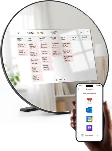 Frameo Digital Picture Frame WiFi Calendar 10.1" Mirror 3-in-1 Touchscreen Photo Frame, Auto-Synced Calendar, Share Photos & Videos via App, 32GB Wall/Tabletop for Parents Grandparents Home Gifts in Kuwait