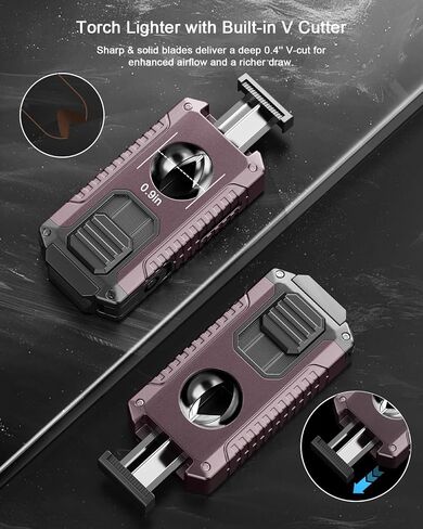 5-in-1 Butane Torch Lighter with Triple Jet Flame, Built-in Straight Cutter, Holder, Punch, Draw Enhancer, Cool Refillable Butane Lighter, Adjustable Windproof Lighters, Gifts for Men, Candle, Travel in Kuwait