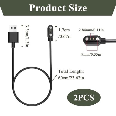 2-Pack Magnetic Smartwatch Charger for BIGGERFIVE Brave 2 BW01 BW02, Replacement USB Power Cord for Kids Fitness Tracker, 2-Pin Magnetic Suction Charging Cable Accessory, 2ft/60cm (NOT for Vigor 2L) in Saudi Arabia