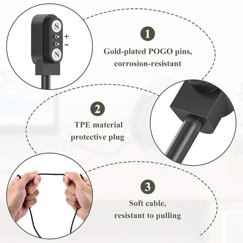2-Pack Magnetic Smartwatch Charger for BIGGERFIVE Brave 2 BW01 BW02, Replacement USB Power Cord for Kids Fitness Tracker, 2-Pin Magnetic Suction Charging Cable Accessory, 2ft/60cm (NOT for Vigor 2L) in Saudi Arabia