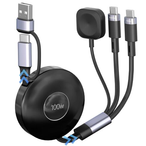 3 in 2 Retractable USB C Cable for Apple Watch Charger - 100W USB C and iWatch Charger with Data Sync, Portable Travel Cable for iWatch Ultra 2/SE2/Series 11-1, iPhone 17/16/15, iPad, AirPods, MacBook in Saudi Arabia