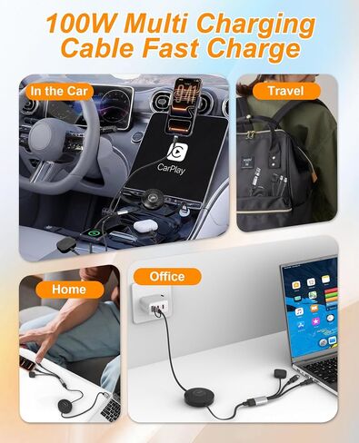 3 in 2 Retractable USB C Cable for Apple Watch Charger - 100W USB C and iWatch Charger with Data Sync, Portable Travel Cable for iWatch Ultra 2/SE2/Series 11-1, iPhone 17/16/15, iPad, AirPods, MacBook in Saudi Arabia