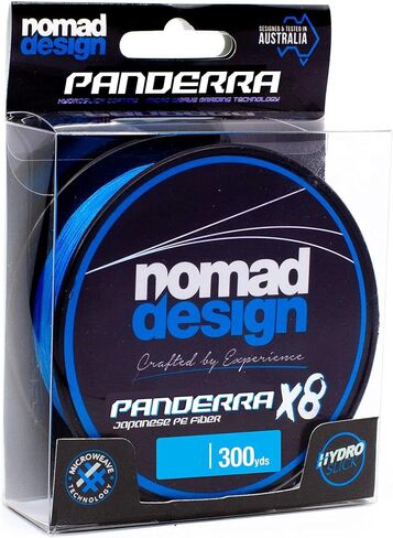Nomad Design Panderra Cyan Blue X8 Braid 300Yds (القطر 0.29 مم) 30 رطل - خط صيد من ألياف البولي إيثيلين الأزرق الفاخر مع تقنية النسيج الدقيق، وطلاء مائي، وزيادة مسافة الصب in Kuwait
