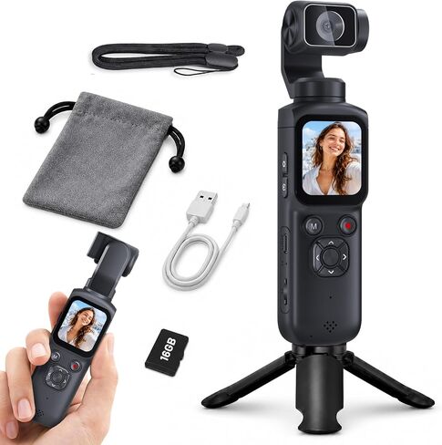 4K Vlogging Camera, 75MP Pocket camera with 330° Rotating Lens, Face Track in Kuwait