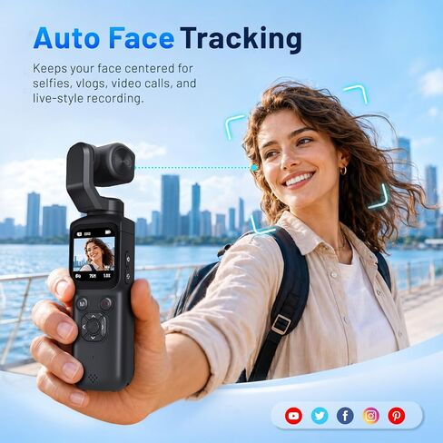 4K Vlogging Camera, 75MP Pocket camera with 330° Rotating Lens, Face Track in Kuwait