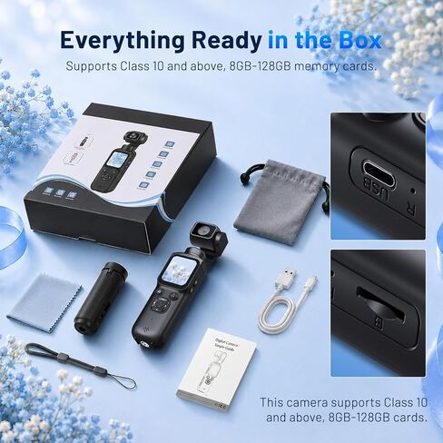 4K Vlogging Camera, 75MP Pocket camera with 330° Rotating Lens, Face Track in Kuwait