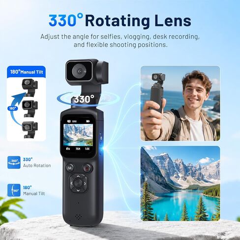 4K Vlogging Camera, 75MP Pocket camera with 330° Rotating Lens, Face Track in Kuwait