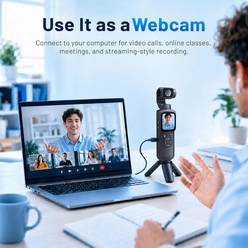 4K Vlogging Camera, 75MP Pocket camera with 330° Rotating Lens, Face Track in Kuwait