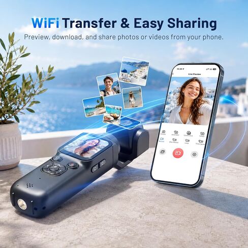 4K Vlogging Camera, 75MP Pocket camera with 330° Rotating Lens, Face Track in Kuwait