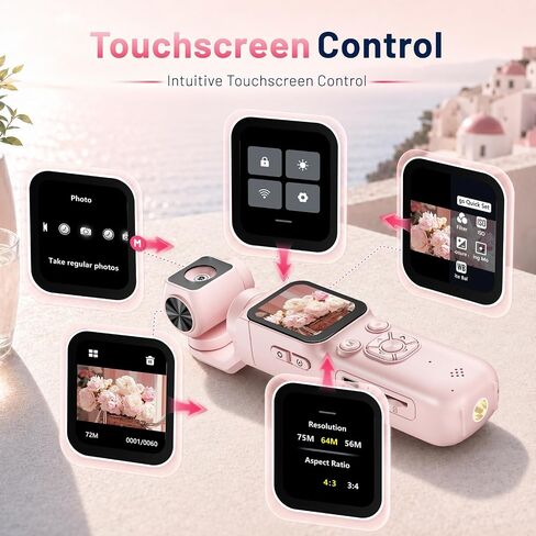 4K Vlogging Camera, 75MP Pocket Camera with 330° Rotating Lens, Face Track in Kuwait