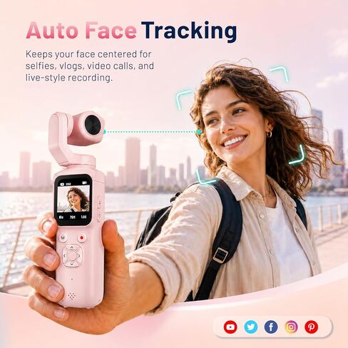 4K Vlogging Camera, 75MP Pocket Camera with 330° Rotating Lens, Face Track in Kuwait