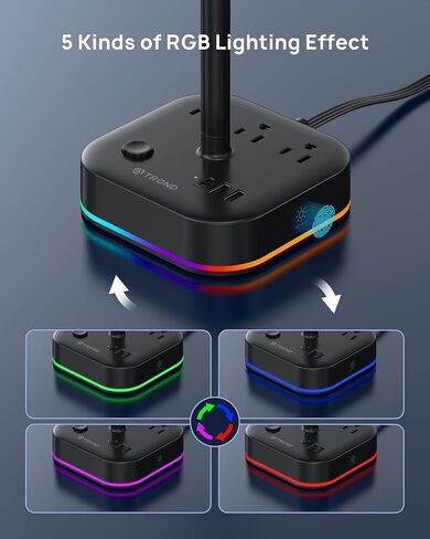 حامل سماعة الرأس TROND مع USB C، حامل سماعة رأس للألعاب المكتبية مع 3 منافذ تيار متردد، 2 USB-A و1 USB-C، حامل سماعة الرأس مع 5 أوضاع إضاءة RGB، لملحقات مكتب الألعاب، هدايا صديق اللاعب in Kuwait