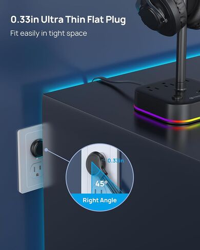 حامل سماعة الرأس TROND مع USB C، حامل سماعة رأس للألعاب المكتبية مع 3 منافذ تيار متردد، 2 USB-A و1 USB-C، حامل سماعة الرأس مع 5 أوضاع إضاءة RGB، لملحقات مكتب الألعاب، هدايا صديق اللاعب in Kuwait