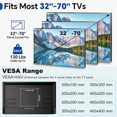 Auoace No Stud TV Wall Mount for 32–70 Inch TVs up to 130 lbs in Kuwait