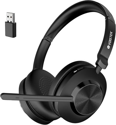 Voistek Wireless Headset with Mic for Work, Bluetooth Computer Headphones(Bluetooth 5.3 + USB Dongle) w/Noise Cancelling Mic & Mute Button for Work,Home Office,Zoom,Teams,Online Meetings (Black) in Kuwait