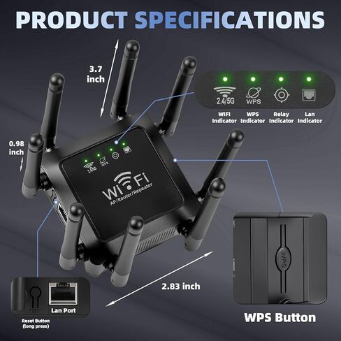 WiFi Repeater, 2026 Fastest WiFi Booster 1200Mbps Dual Band (5GHz/2.4GHz) WiFi Extenders Signal Booster for Home, 12880 Sq Ft Coverage, Easy Setup, Supports 105 Devices, 1-Tap Setup & Ethernet Port in Kuwait