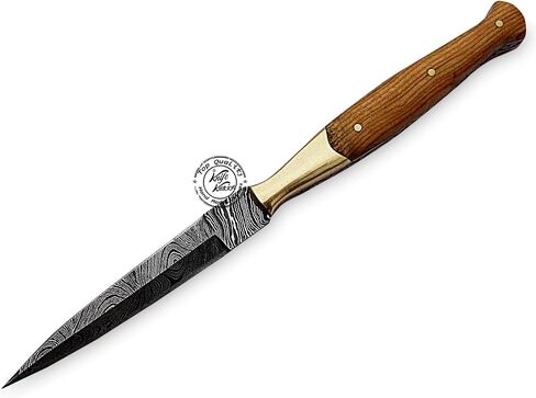 Beautiful Olive Wood Damascus Slim Dagger Hunting Knife, Double Edge, Fixed Blade Hunting Knife for EDC, Camping, Outdoor Survival Hunting Accessories, Gifts for Men, Boyfriend, Dad, Father’s Day Gift, 100% Prime Quality in Kuwait