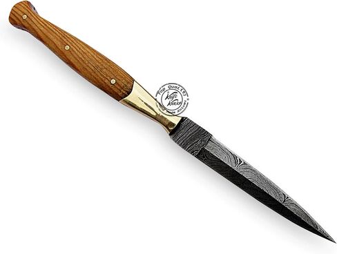 Beautiful Olive Wood Damascus Slim Dagger Hunting Knife, Double Edge, Fixed Blade Hunting Knife for EDC, Camping, Outdoor Survival Hunting Accessories, Gifts for Men, Boyfriend, Dad, Father’s Day Gift, 100% Prime Quality in Kuwait