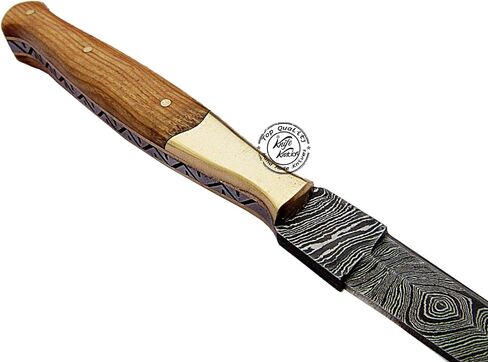 Beautiful Olive Wood Damascus Slim Dagger Hunting Knife, Double Edge, Fixed Blade Hunting Knife for EDC, Camping, Outdoor Survival Hunting Accessories, Gifts for Men, Boyfriend, Dad, Father’s Day Gift, 100% Prime Quality in Kuwait