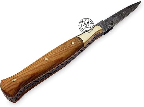 Beautiful Olive Wood Damascus Slim Dagger Hunting Knife, Double Edge, Fixed Blade Hunting Knife for EDC, Camping, Outdoor Survival Hunting Accessories, Gifts for Men, Boyfriend, Dad, Father’s Day Gift, 100% Prime Quality in Kuwait