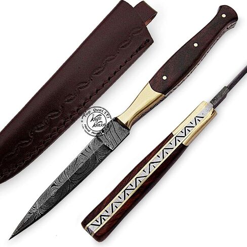 Beautiful Rose Wood Damascus Slim Dagger Hunting Knife, Double Edge, Fixed Blade Hunting Knife for EDC, Camping, Outdoor Survival Hunting Accessories, Gifts for Men, Boyfriend, Dad, Father’s Day Gift, 100% Prime Quality in Kuwait