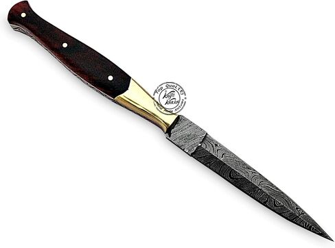 Beautiful Rose Wood Damascus Slim Dagger Hunting Knife, Double Edge, Fixed Blade Hunting Knife for EDC, Camping, Outdoor Survival Hunting Accessories, Gifts for Men, Boyfriend, Dad, Father’s Day Gift, 100% Prime Quality in Kuwait