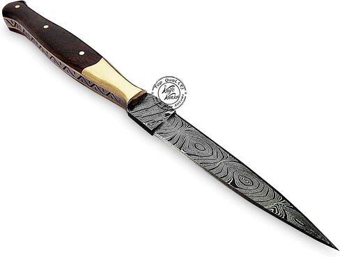 Beautiful Rose Wood Damascus Slim Dagger Hunting Knife, Double Edge, Fixed Blade Hunting Knife for EDC, Camping, Outdoor Survival Hunting Accessories, Gifts for Men, Boyfriend, Dad, Father’s Day Gift, 100% Prime Quality in Kuwait
