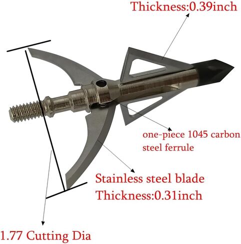 6 PK Broadhead 125Grains 4-Blade Hunting Hybrid Mechanical Broadhead with Chisel Tip 1.77" Cutting Dia for Crossbow Compound Bow Archery Hunting in Saudi Arabia