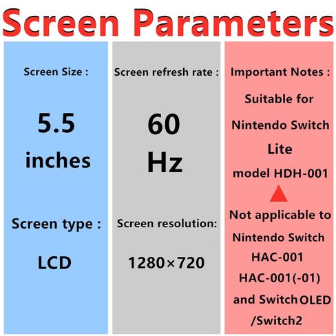5.5" For Nintendo Switch Lite Screen Replacement Switch Lite HDH-001 Display Assembly with Repair Tools (Only LCD Screen) in Kuwait