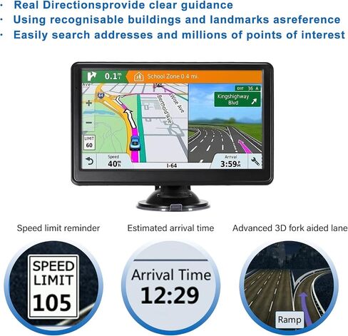 7" Car GPS,2026 NA Lifetime Free Map,256MB+16GB Voice Speed Red Light Alert in Kuwait