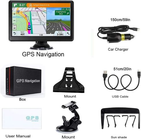 7" Car GPS,2026 NA Lifetime Free Map,256MB+16GB Voice Speed Red Light Alert in Kuwait