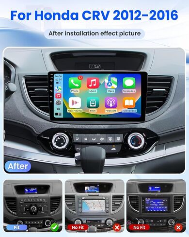 Car Radio for Honda CRV 2012-2016: Car Stereo with Wireless Carplay Android Auto,10inch 1280 * 800 HD IPS Touch Screen Bluetooth GPS WiFi RDS FM Radio SWC 1080 AHD Backup Camera in Saudi Arabia